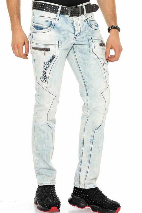 CD272 Comfortabele Heren Jeans met geborduurde Naden in Straight-Fit