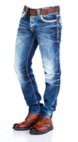 CD287 Jeans confortable pour hommes avec délavage en coupe droite