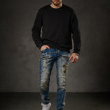 CD293 jeans confortables pour hommes style biker en coupe droite