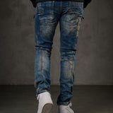 CD293 jeans confortables pour hommes style biker en coupe droite