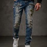 CD293 jeans confortables pour hommes style biker en coupe droite