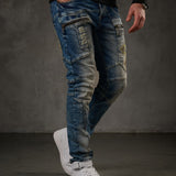 CD293 jeans confortables pour hommes style biker en coupe droite