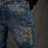 CD293 jeans confortables pour hommes style biker en coupe droite