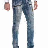 CD293 jeans confortables pour hommes style biker en coupe droite