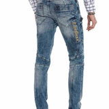 CD293 jeans confortables pour hommes style biker en coupe droite