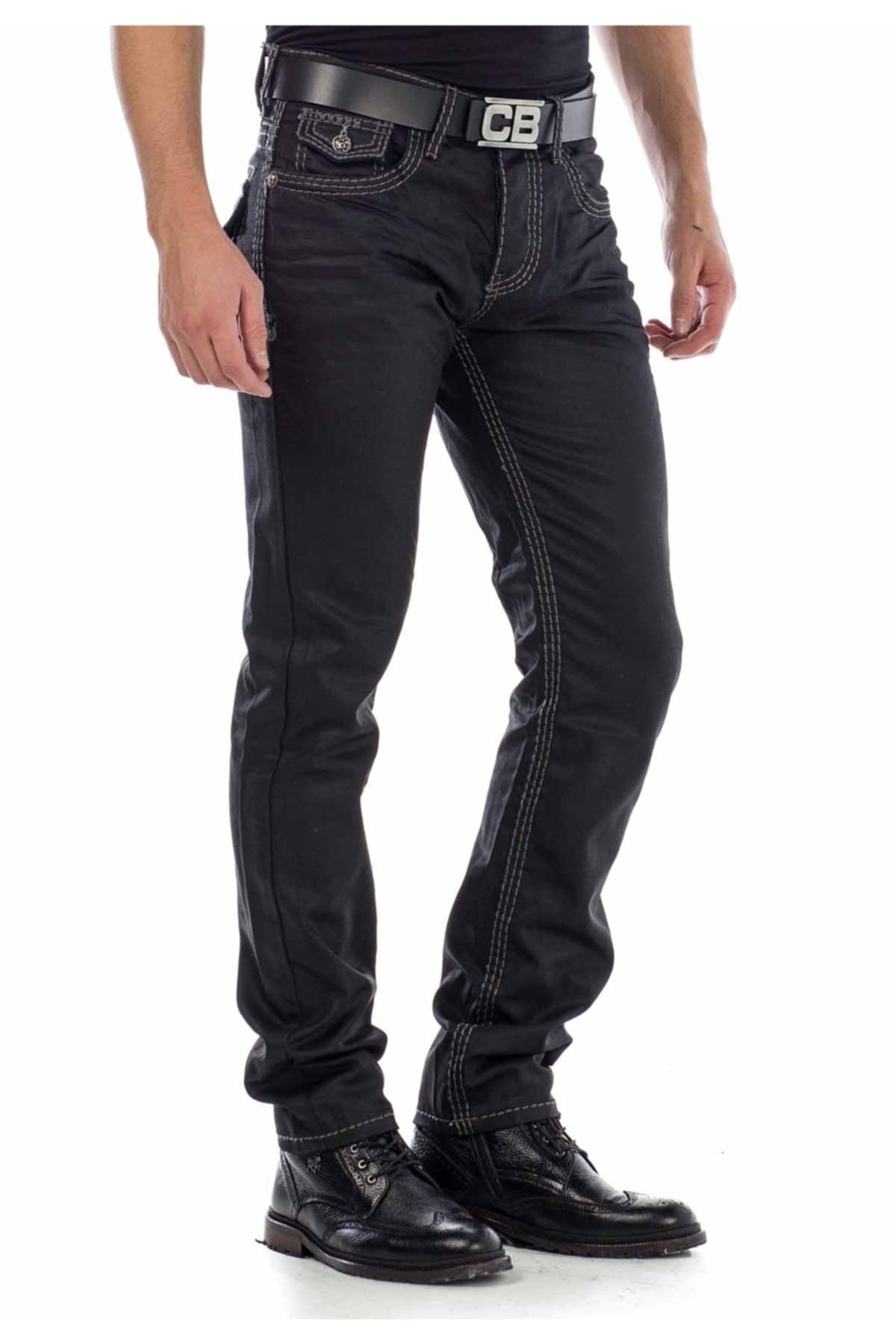 CD295 Herren bequeme Jeans im glänzenden Matt-Look in Straight Fit