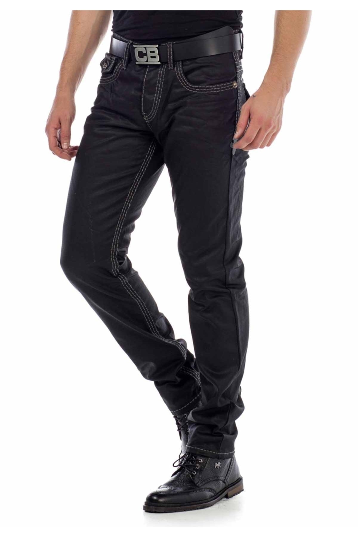 CD295 Herren bequeme Jeans im glänzenden Matt-Look in Straight Fit