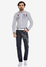 CD301 men's comfortable jeans in a patchwork look in straight fit