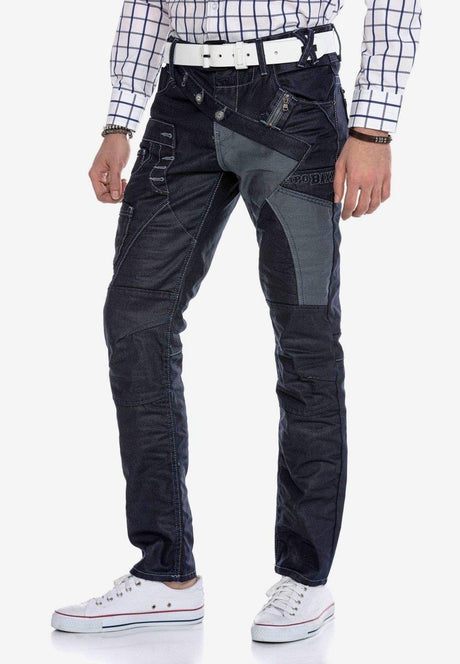Jeans comodi da uomo CD301 in un look patchwork in fila dritta