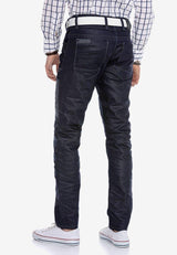 CD301 Comfortabele jeans voor heren in een patchwork -look in rechte pasvorm