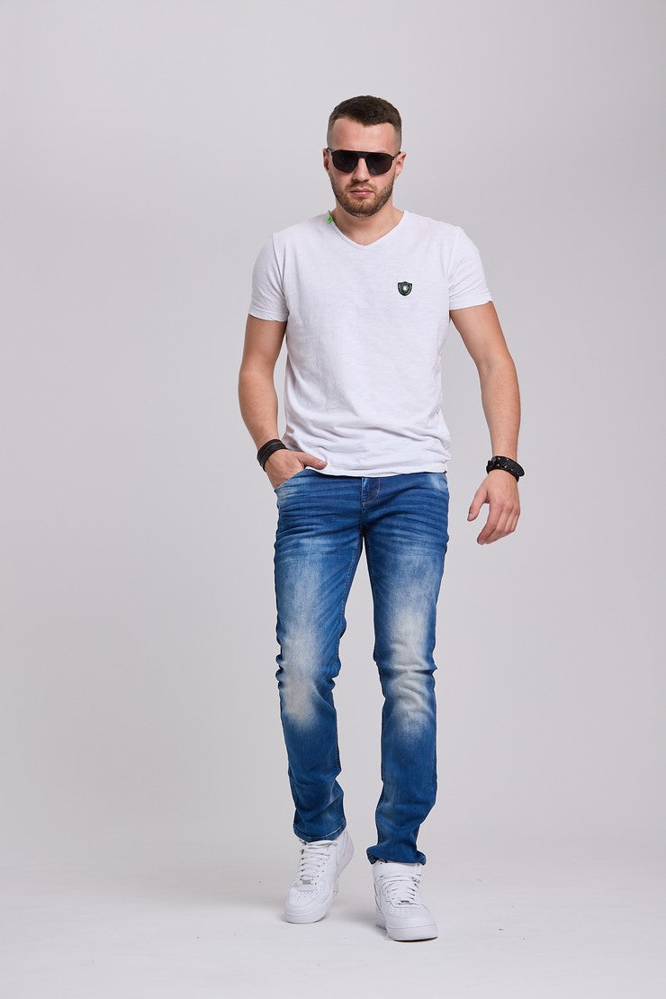 CD319B jeans confortable pour hommes avec un lavage décontracté en coupe slim-fit 