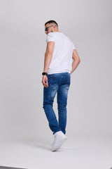 CD319B jeans confortable pour hommes avec un lavage décontracté en coupe slim-fit 