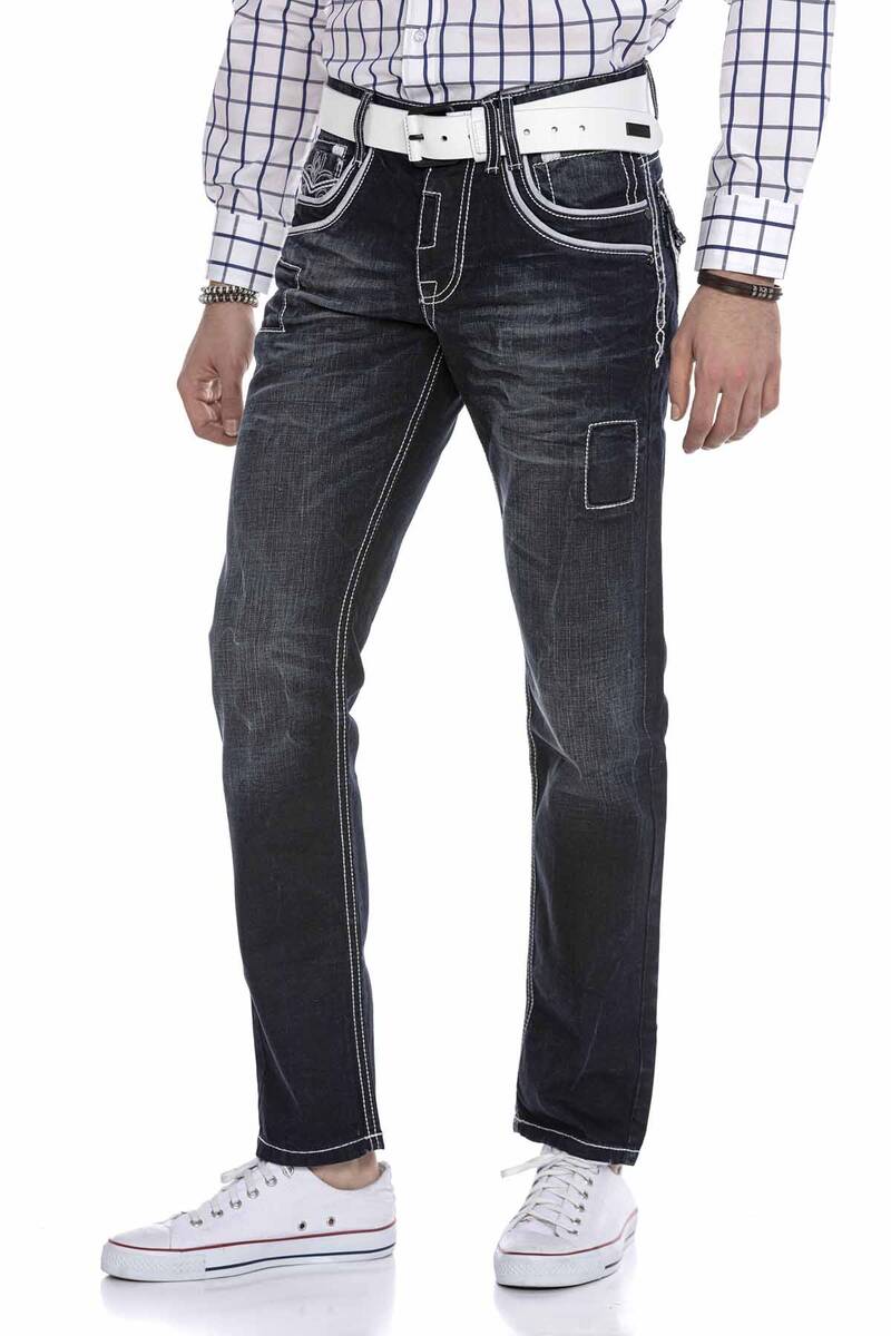 CD324 Heren comfortabele jeans met speciale decoratieve stiksels