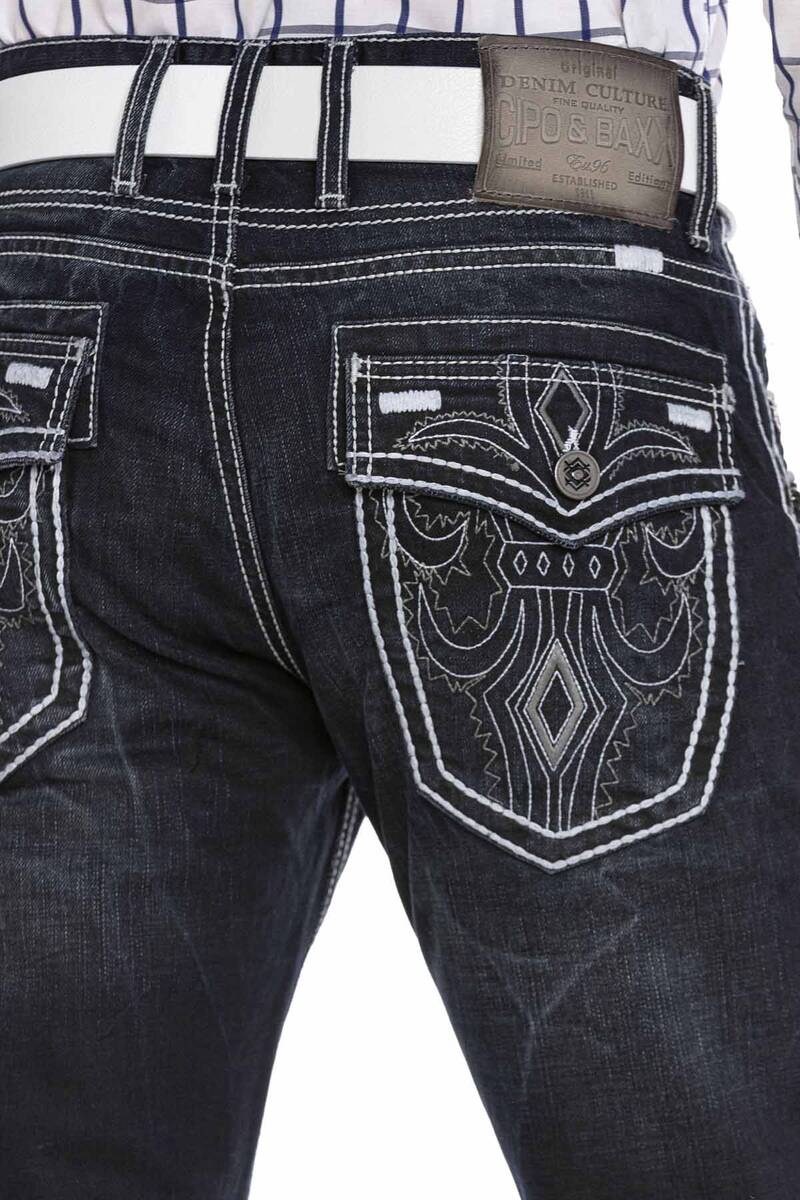 Jeans comodi da uomo CD324 con cuciture decorative speciali