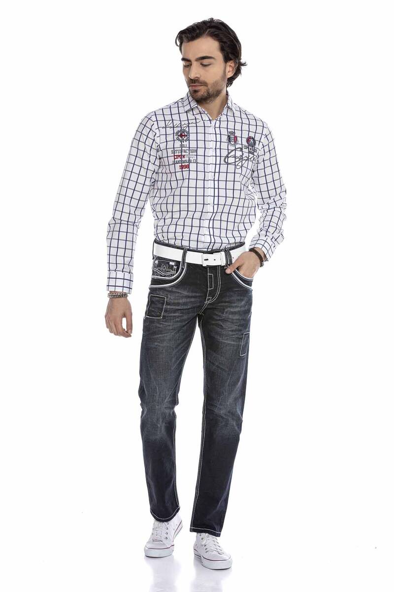 CD324 jeans confortables pour hommes avec coutures décoratives spéciales