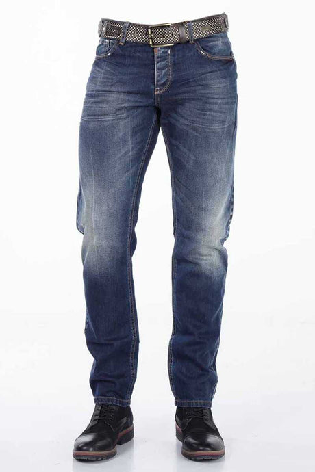 Jeans cómodos para hombres CD331 con ajuste recto de lavado sutil
