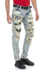 CD337 men's comfortable jeans with destroyed elements