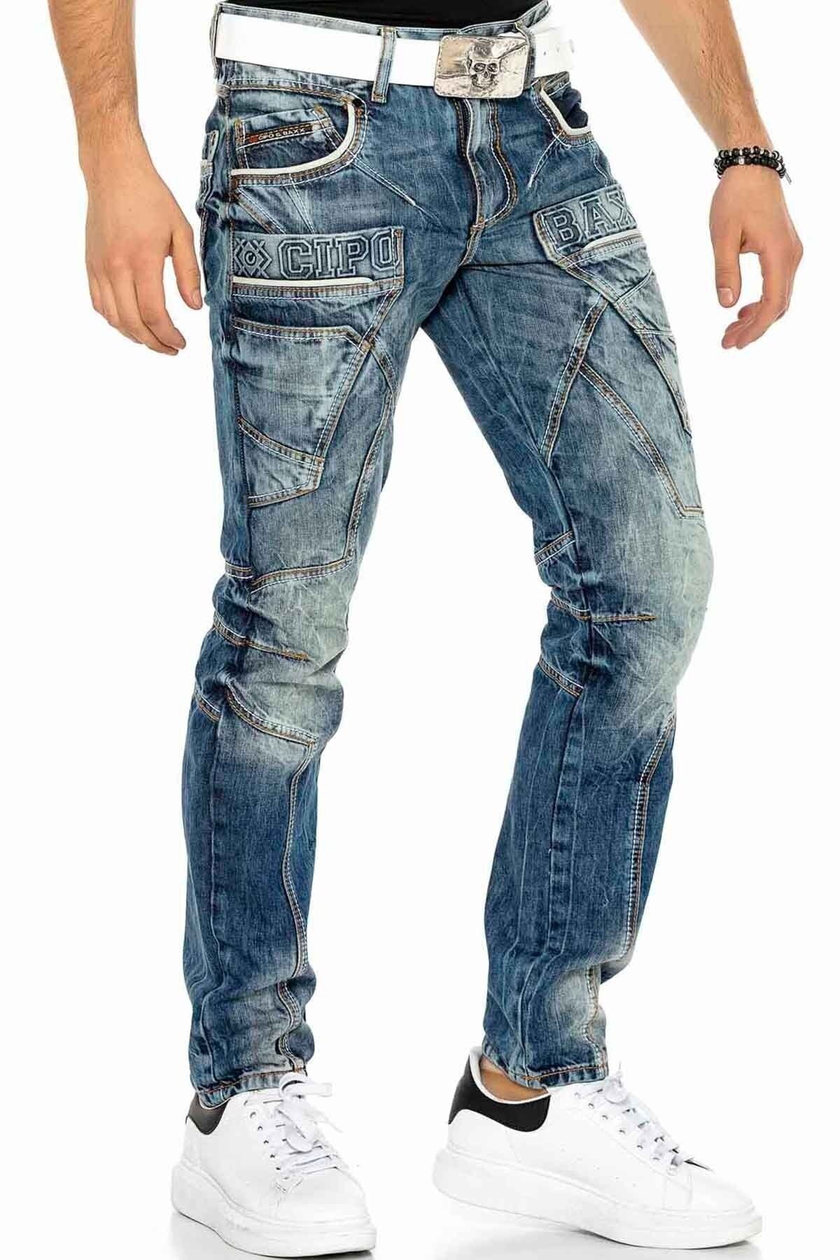 CD391 men's comfortable jeans with contrast seams and side pockets