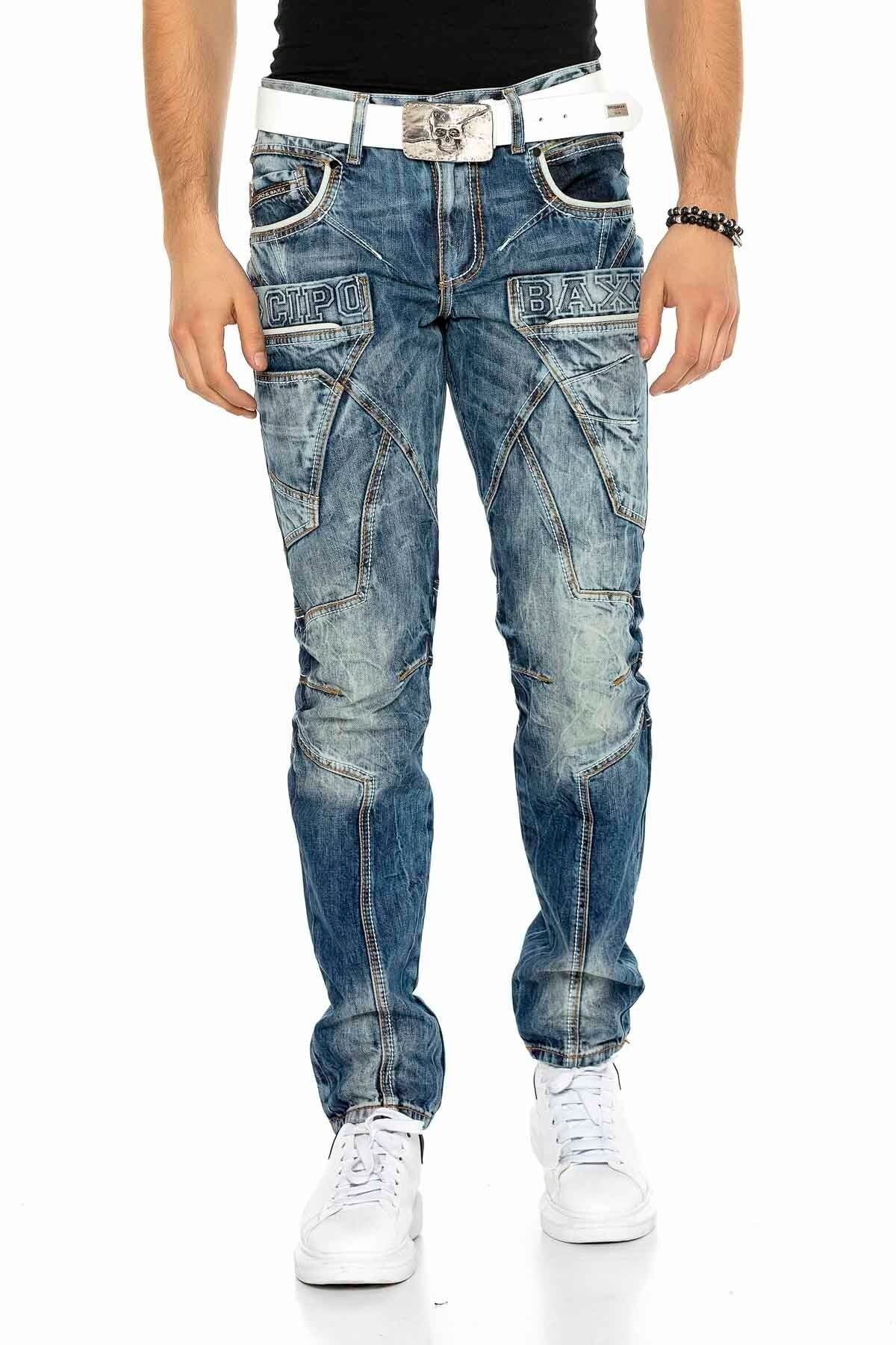 CD391 men's comfortable jeans with contrast seams and side pockets