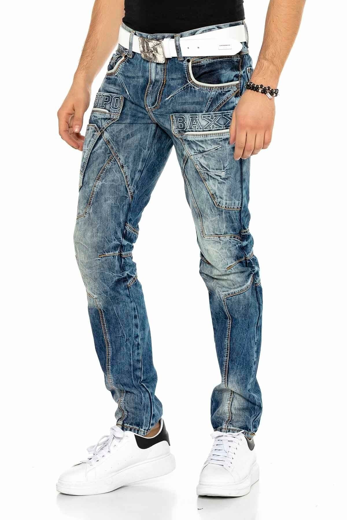 CD391 men's comfortable jeans with contrast seams and side pockets