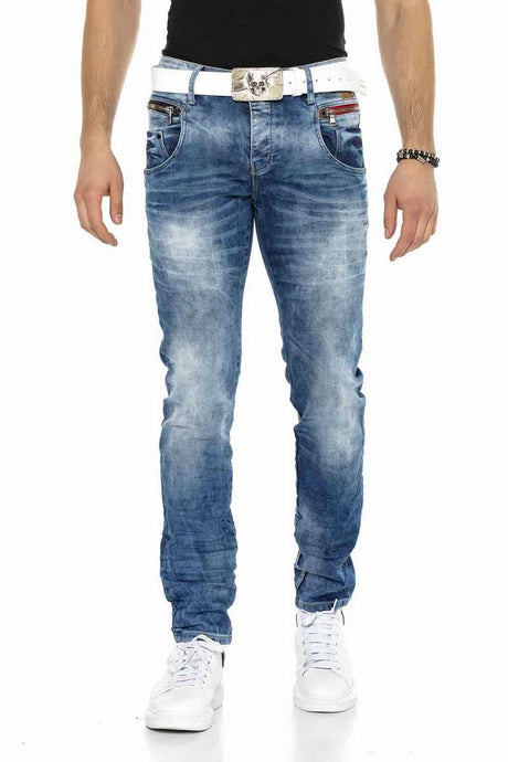 CD394 Jeans slim pour hommes en design délavé