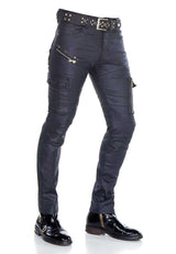 CD405 Comfortabele jeans voor heren met coole decoratieve zipes in rechte pasvorm