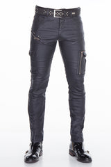 CD405 Comfortabele jeans voor heren met coole decoratieve zipes in rechte pasvorm