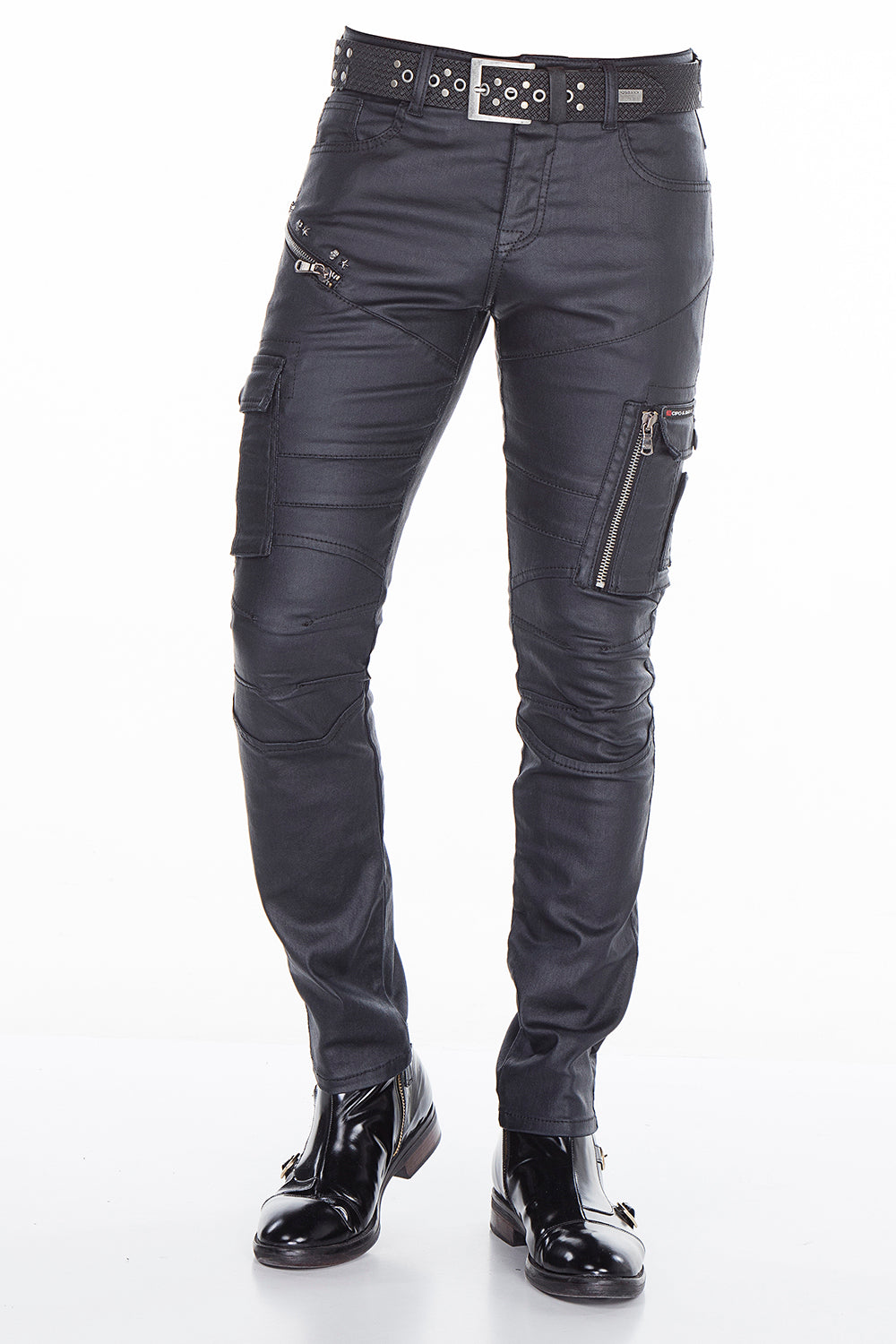 CD405 Comfortabele jeans voor heren met coole decoratieve zipes in rechte pasvorm