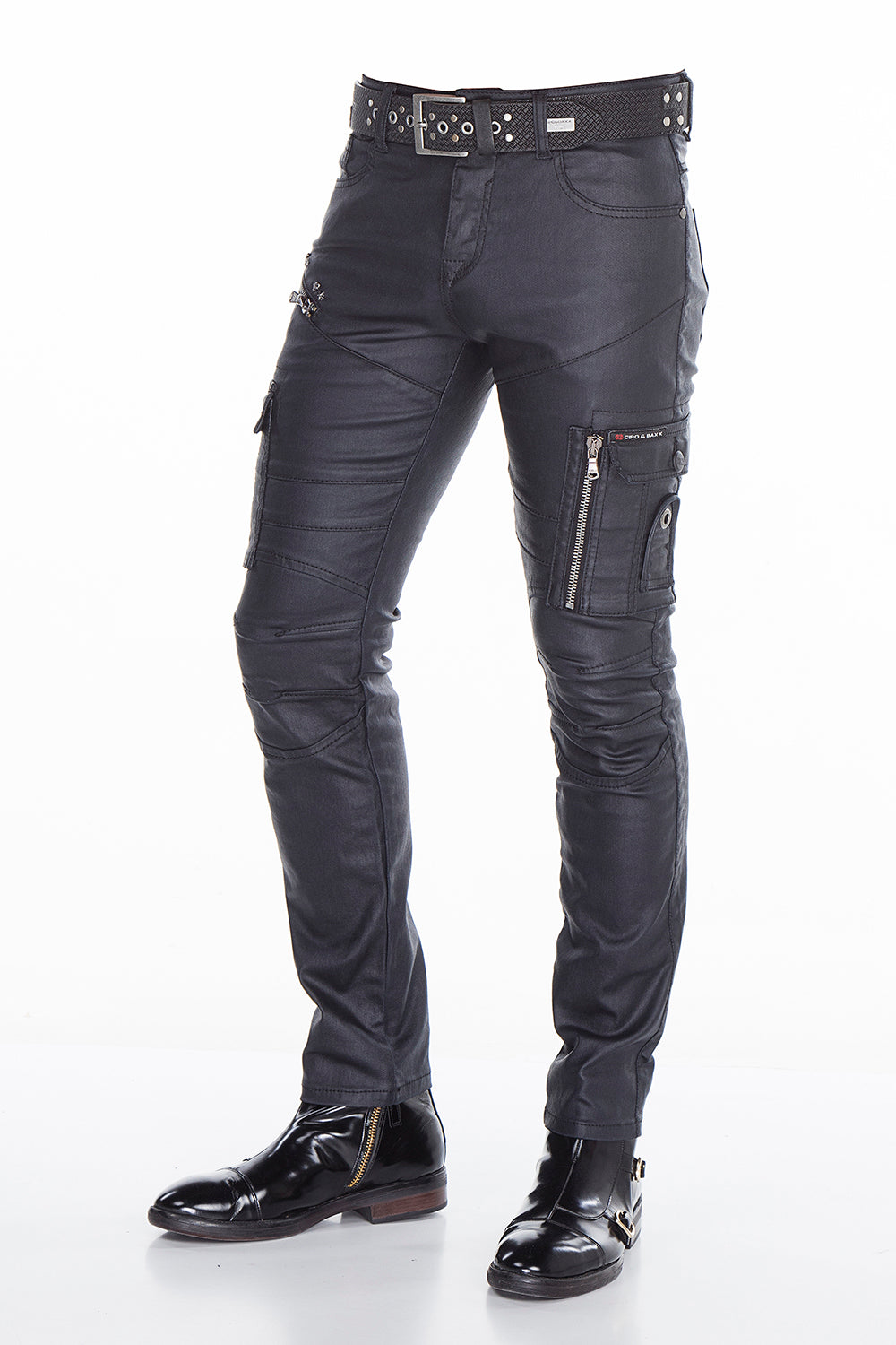 CD405 Comfortabele jeans voor heren met coole decoratieve zipes in rechte pasvorm