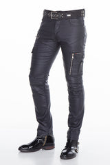 CD405 Comfortabele jeans voor heren met coole decoratieve zipes in rechte pasvorm