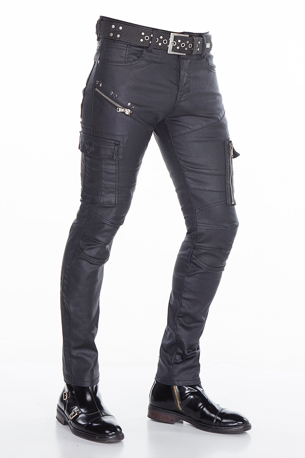 CD405 Comfortabele jeans voor heren met coole decoratieve zipes in rechte pasvorm