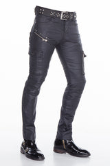 CD405 Comfortabele jeans voor heren met coole decoratieve zipes in rechte pasvorm