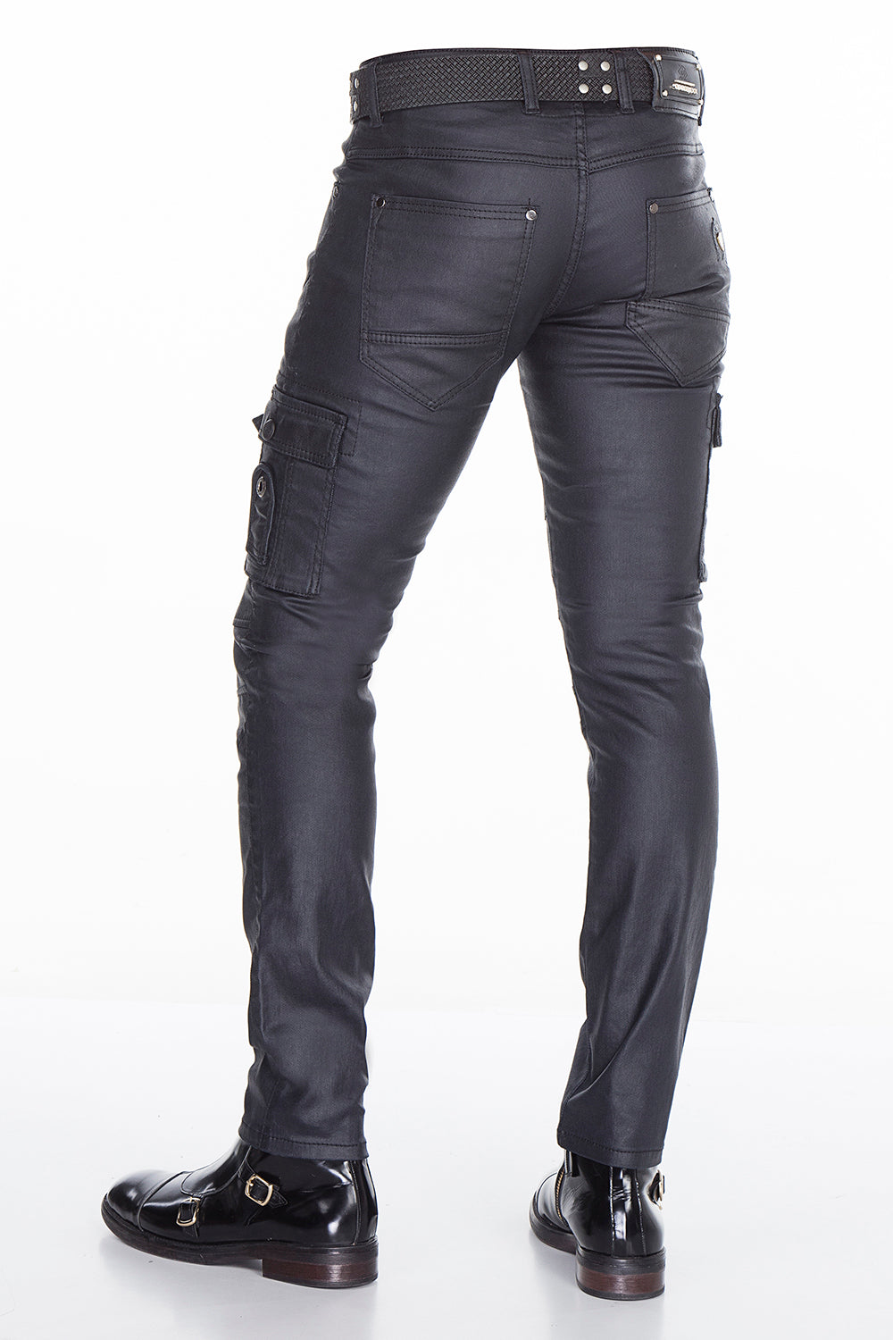 CD405 Comfortabele jeans voor heren met coole decoratieve zipes in rechte pasvorm