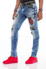CD408 Jeans confortable pour hommes avec écussons tapered