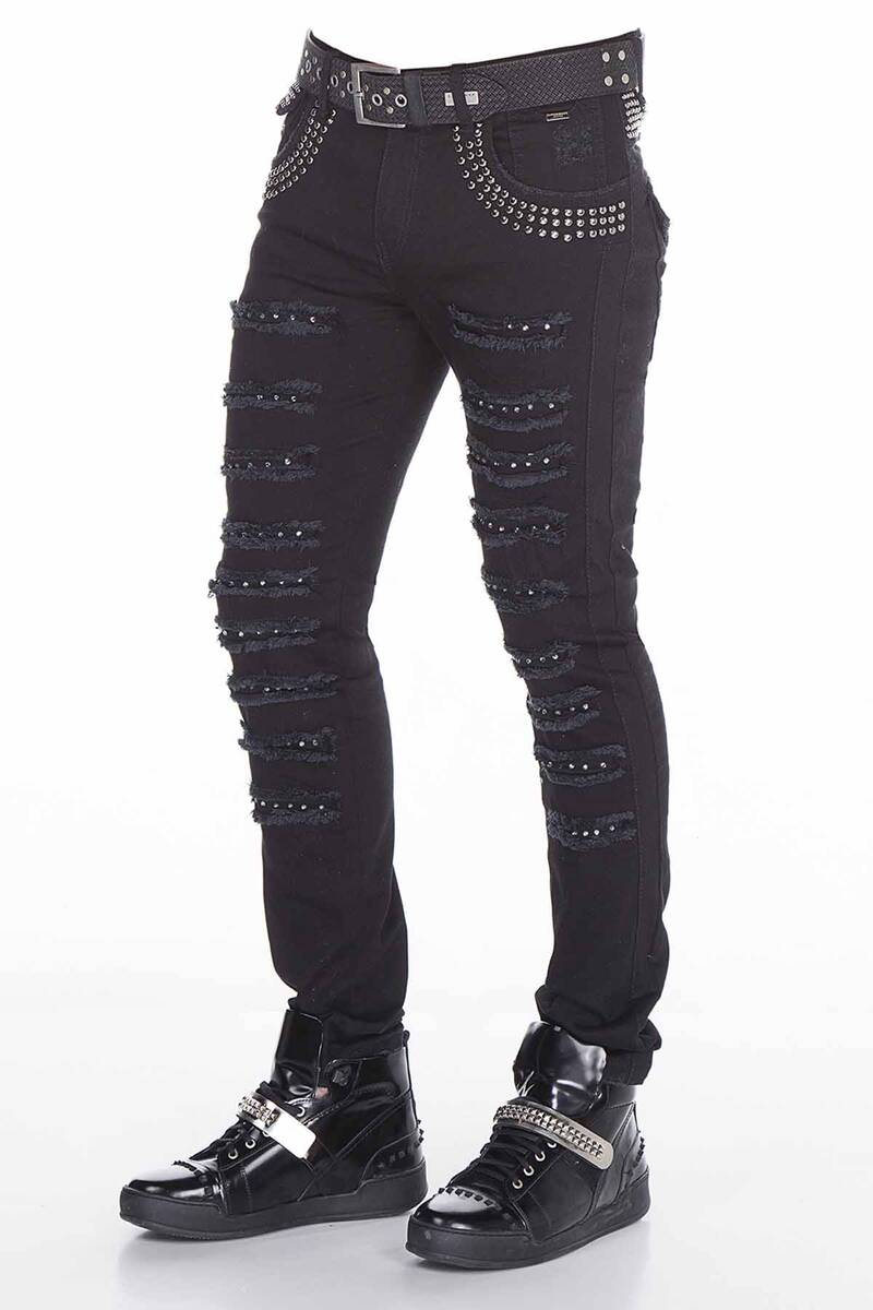 CD409 Men's Slim-Fit Jeans with modern rhinestone design