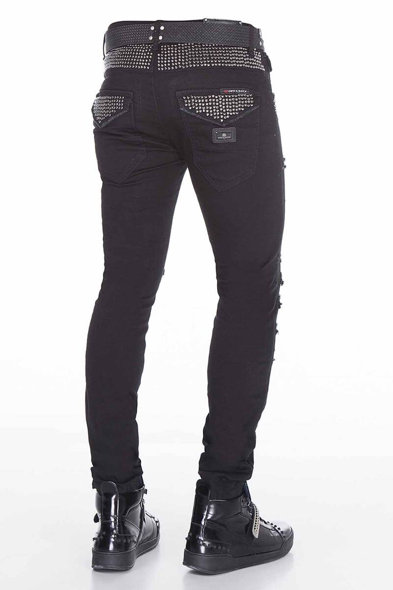 CD409 Men's Slim-Fit Jeans with modern rhinestone design
