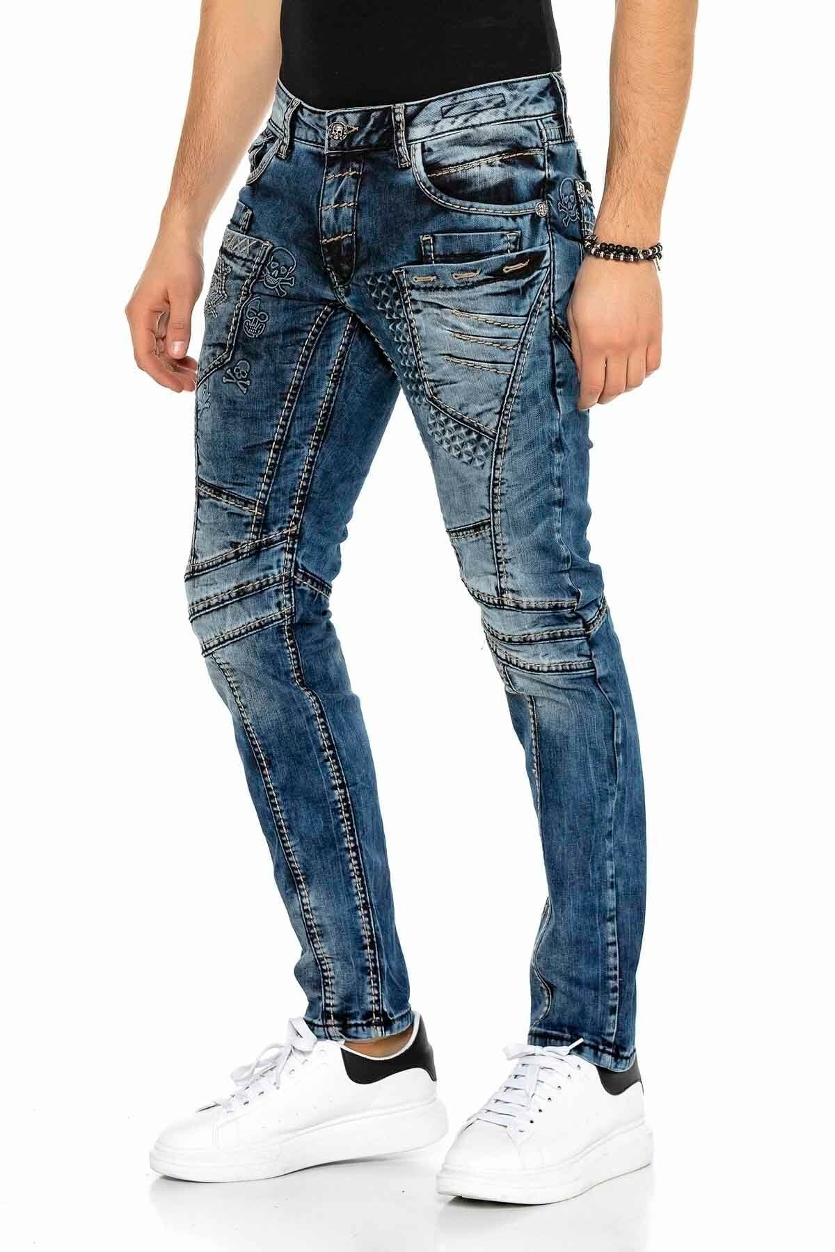 CD418 Herren bequeme Jeans mit trendigen Ziernähten in Straight-Fit