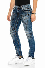 CD418 Herren bequeme Jeans mit trendigen Ziernähten in Straight-Fit