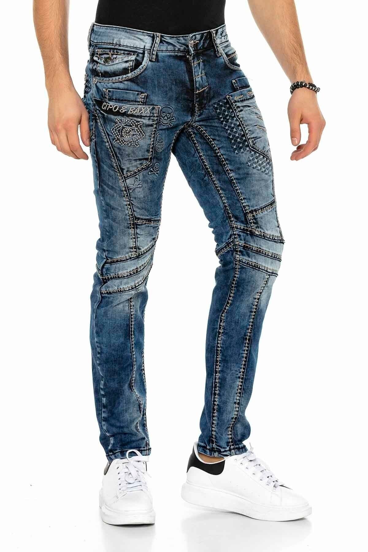 CD418 Herren bequeme Jeans mit trendigen Ziernähten in Straight-Fit