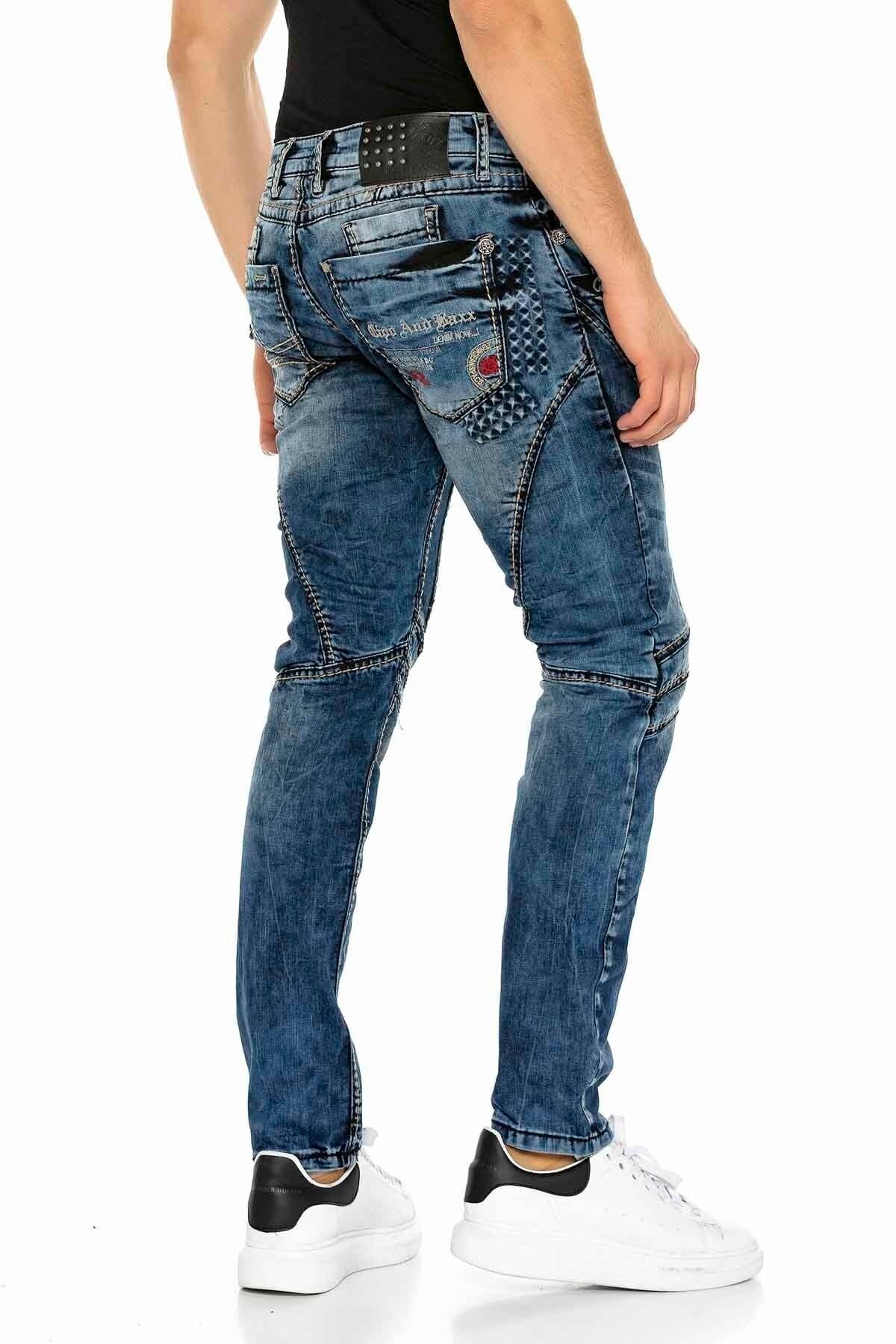 CD418 Herren bequeme Jeans mit trendigen Ziernähten in Straight-Fit