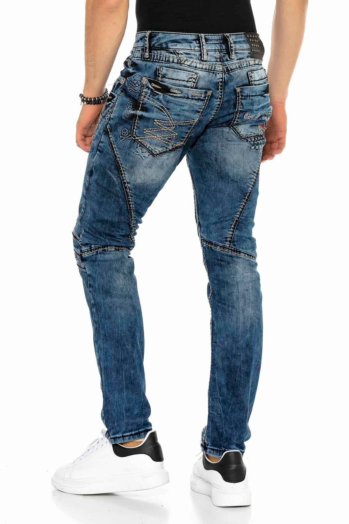CD418 Herren bequeme Jeans mit trendigen Ziernähten in Straight-Fit