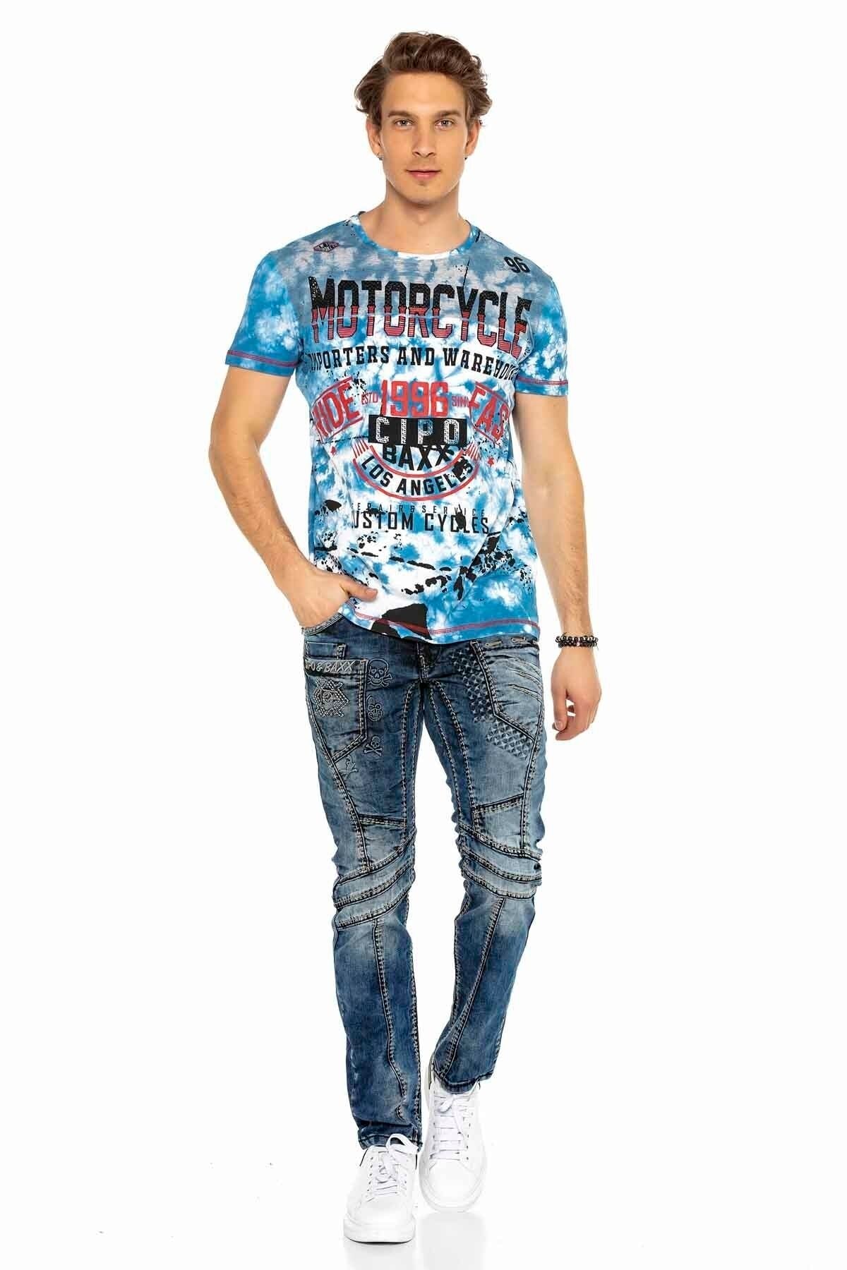 CD418 Herren bequeme Jeans mit trendigen Ziernähten in Straight-Fit