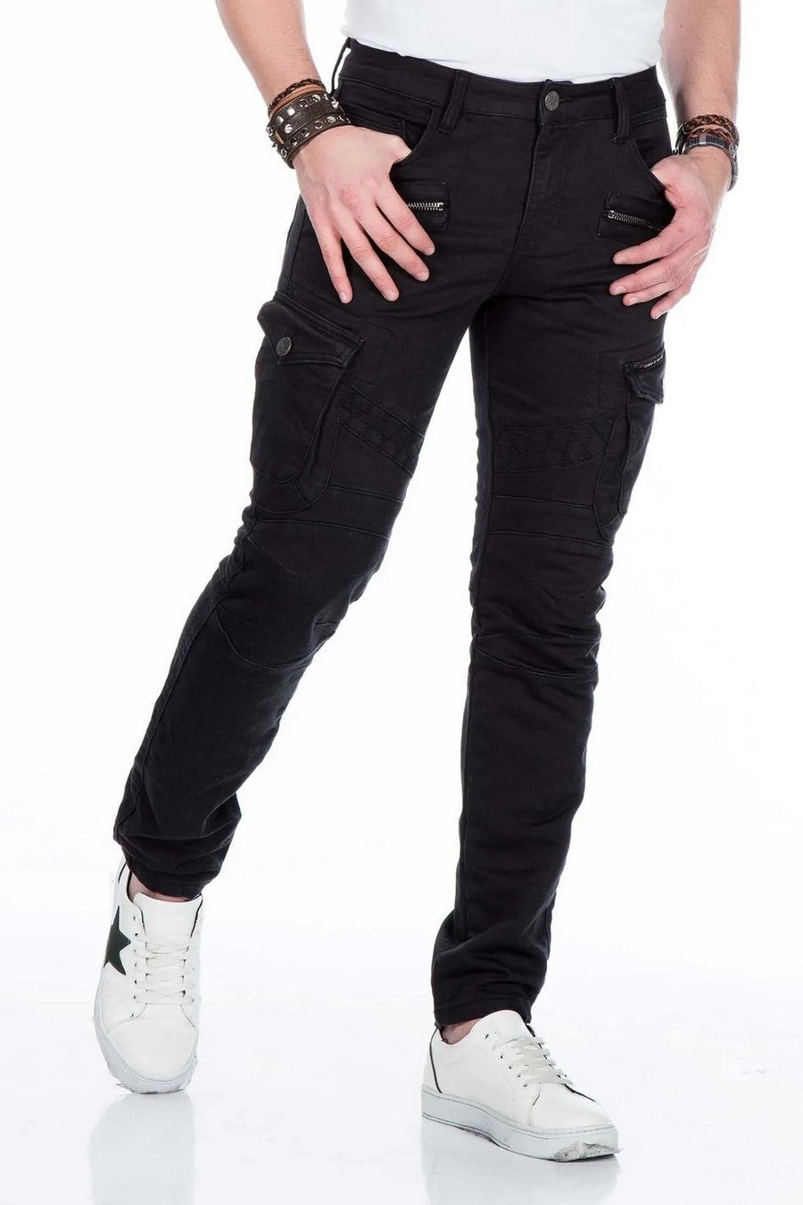 CD424 Heren Cargobroek in trendy Biker-Stijl