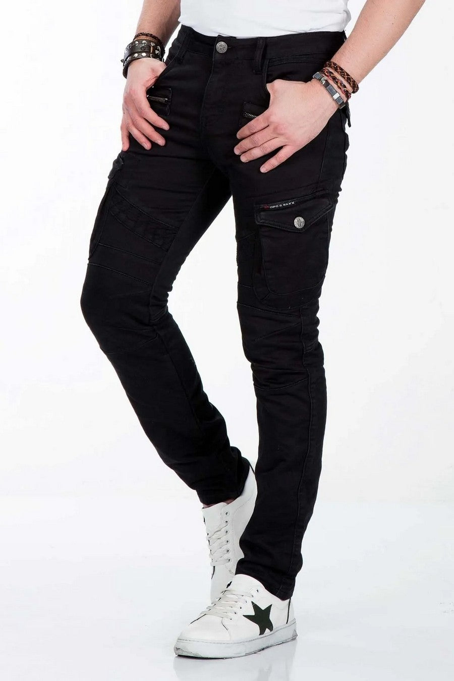 CD424 Heren Cargobroek in trendy Biker-Stijl
