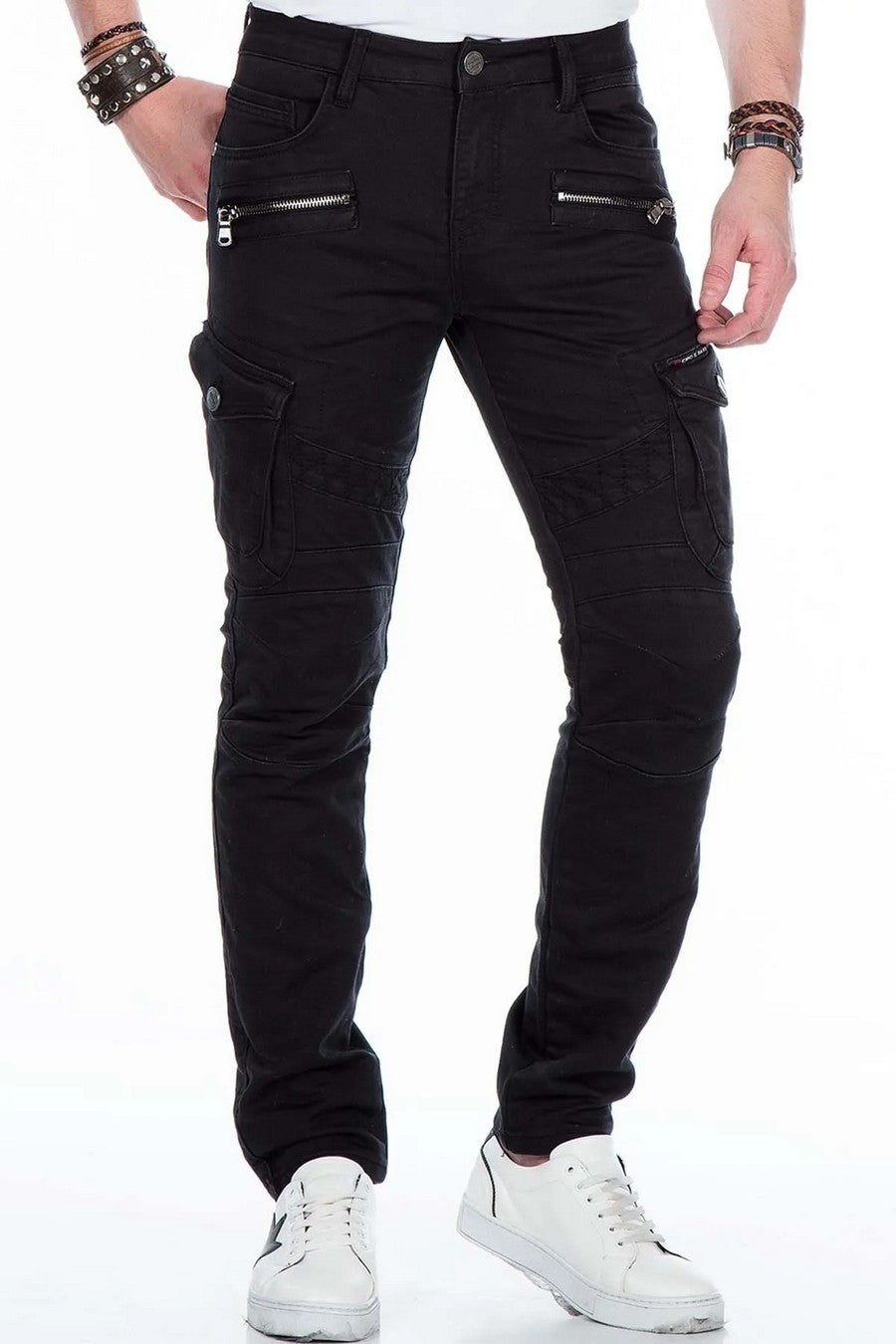 CD424 Heren Cargobroek in trendy Biker-Stijl
