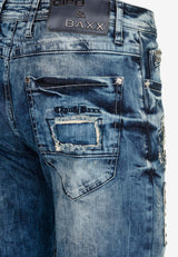 Jeans delgados de hombres CD431 con remaches y parches en forma recta