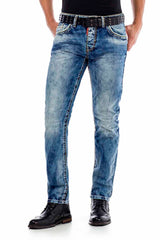 CD434 Jeans slim pour hommes avec poches à boutons Regular Fit