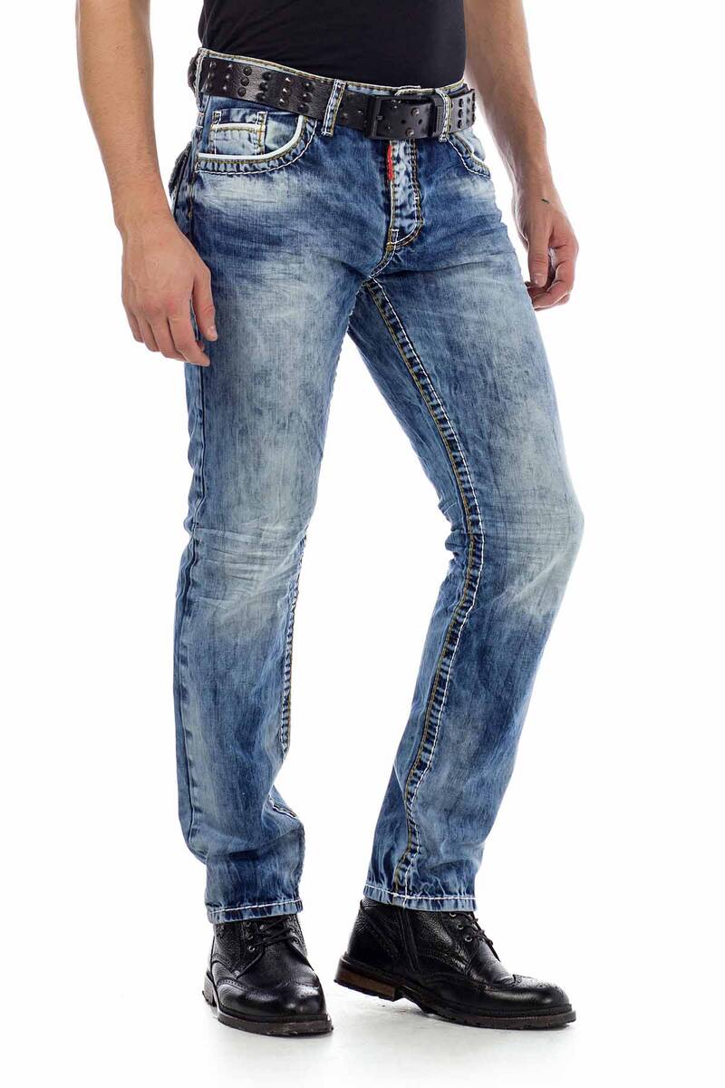 CD434 Hombres delgados-fit-jeans con bolsillos de botón en ajuste regular