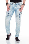 CD435 Jeans para hombres en estilo de carga con cerpers decorativos en forma recta