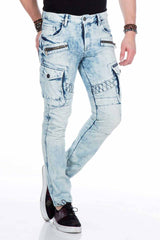 CD435 Heren Jeans in Cargo-Stijl met Decoratieve Ritssluitingen in Straight-Fit